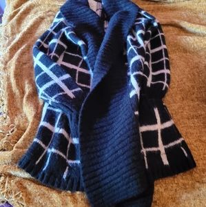 Plaid knit cardigan jacket womens M